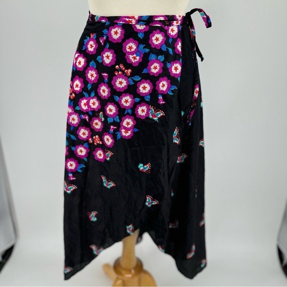 Vintage 1970s / 60s Butterfly / Floral Wrap Skirt / Beach Coverup - Picture 1 of 3